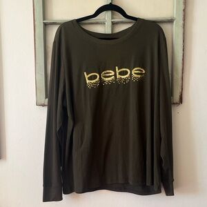 Bebe Olive Green Slip on Top with Gold Embellished Logo Size 2X